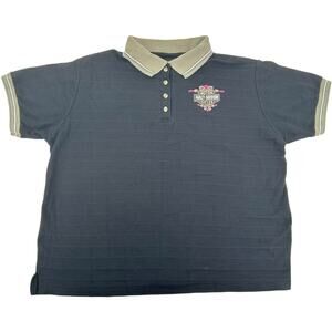 VTG 80s 1989 Womens Black Harley Davidson Collared Polo Ringer T Shirt Top Sz XL